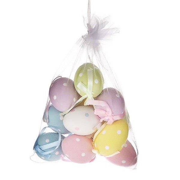 Oeufs de Pâques à suspendre 6 cm/2,25 pouces Décorations de printemps à pois pastel Ornements Décor d'arbre de Pâques x 12