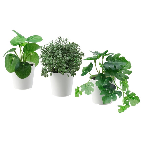 Artificial potted plant w pot, set of 3, in/outdoor green6 cm