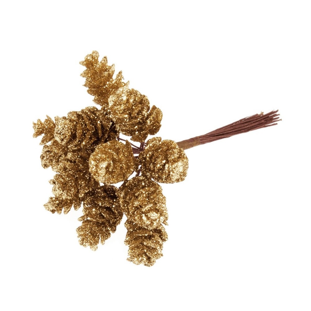 Small Artificial Pine Cones on Wire Glitter Gold X 72 Etsy