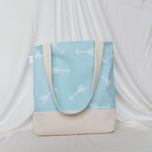 Joli sac cabas motif fléché turquoise, Pretty fabric totebag, teal arrow fabric shopping bag, sac fourre-tout réutilisable