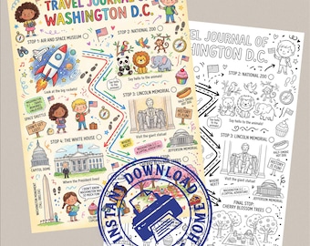 Washington, DC Travel Journal for Kids Printable Coloring Page, Vacation Activity Sheet, City Guide Scavenger Hunt, Homeschool Geography PDF