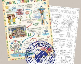 Seattle Travel Journal for Kids Printable Coloring Page, Vacation Activity Sheet, City Guide Scavenger Hunt, Homeschool Geography PDF