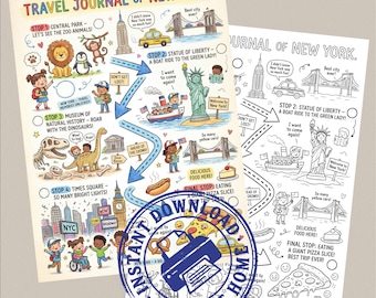New York Travel Journal for Kids Printable Coloring Page, Vacation Activity Sheet, City Guide Scavenger Hunt, Homeschool Geography PDF