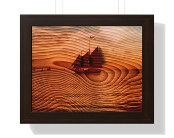 Póster Horizontal enmarcado con barco quemado de madera
