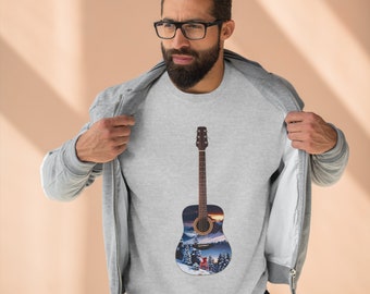 Sudadera unisex con cuello redondo y guitarra snowboarder