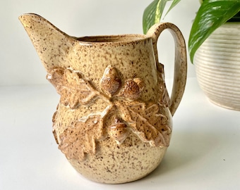 Pottery woodland pitcher, rustic ceramic decor vase