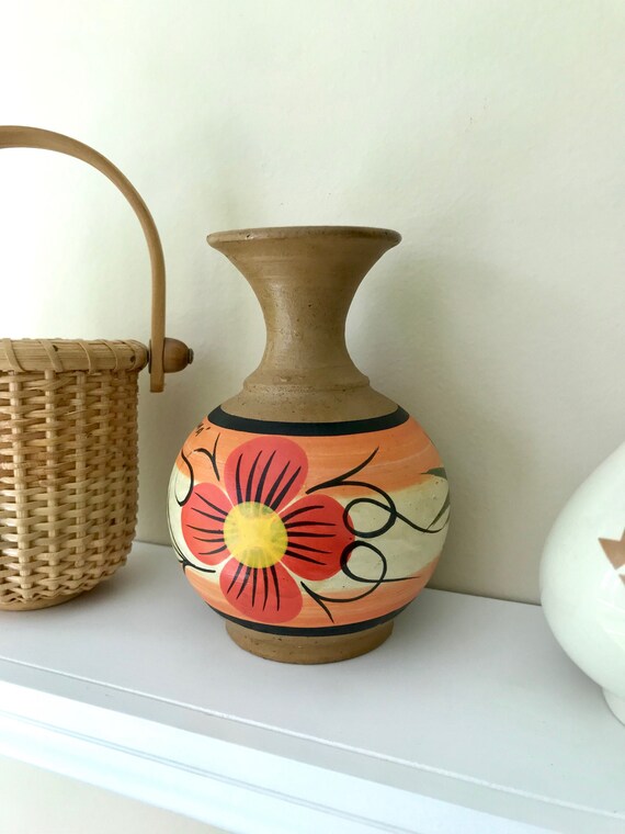 Floral Vase Tropical Bud Vase Made In Panama Clay Vase Etsy