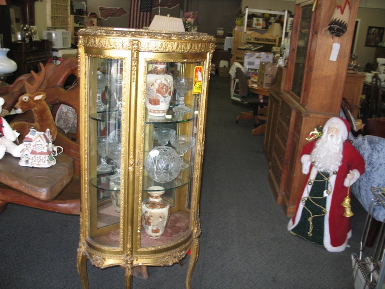 1800's curio cabinet curved glass on sides and front door ...