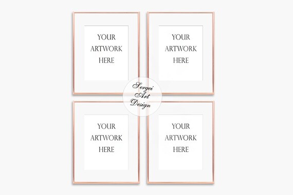 Set Of 4 Rose Gold Frame Mockup 8x10 Gold
