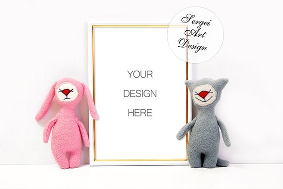 A4 Frame Gold Metallic Kids Mockup On Table With A4 Frame Gold Metallic Kids Mockup On Table With