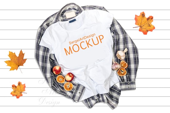 Blank White T-Shirt Halloween Fall Apparel Mockup Autumn Stock Blank White T-Shirt Halloween Fall Apparel Mockup Autumn Stock