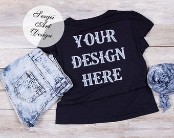 Black T-Shirt Mockup, Black Shirt Flat Lay Display, Short Sleeve T-Shirt, Apparel Display, Fashion Design Photography, Bella Canvas 3001