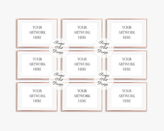 Digital Set Of 9 Rose Gold Frame Mockup A4 Digital Set Of 9 Rose Gold Frame Mockup A4
