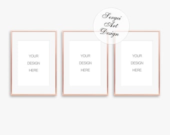 A4 Set Of 3 Rose Gold Frame Mockup A4 Portrait Orientation Frames Stock Photo Styled Digital Gold Metallic Frame Mock Up Instant Download T Shirt Mock Up Design Psd File