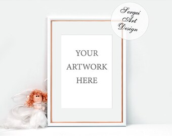 Download Free A4 White and Rose Gold Nursery Frame Mockup, Portrait Orientation Frame, Stock Photo, Styled Digital Frame Mock Up, Instant Download PSD Template