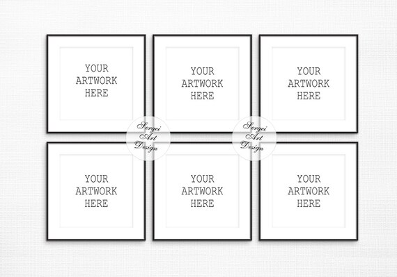 Set Of 6 Thin Black Frame Mockup Square Frames