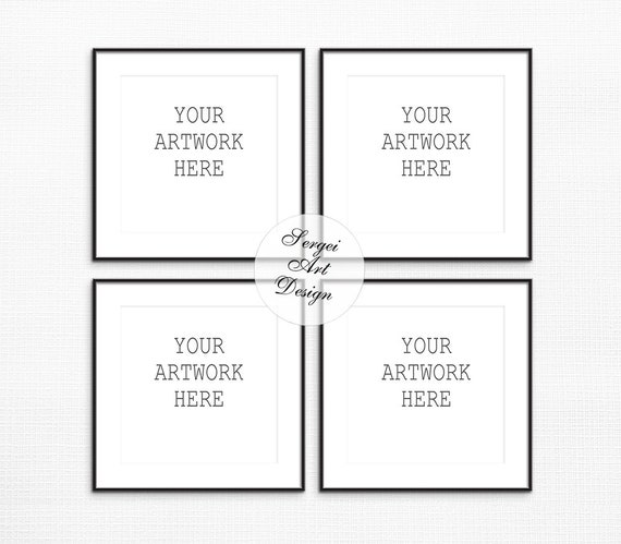 Set Of 4 Thin Black Frame Mockup Square Frames