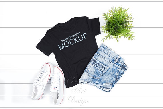 Black T-Shirt Mockup On White Background T-Shirt Mockup Bella