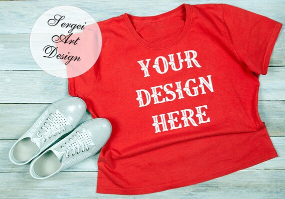 Red T-Shirt Mockup Red Shirt Flat Lay Display Short Red T-Shirt Mockup Red Shirt Flat Lay Display Short