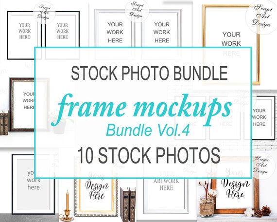 10 Picture Frame Mockups Bundle Thin Black Frame Empty