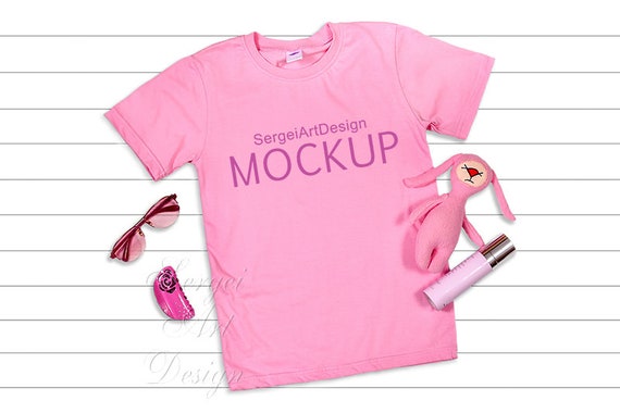 Bella Canvas 3001y Pink Unisex T-T-Shirt PSD Mockup Template Styled Bella Canvas 3001y Pink Unisex T-T-Shirt PSD Mockup Template Styled