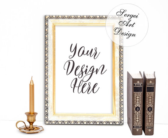 Vintage Gold Frame Mockup Stock Photo Art Stock Image