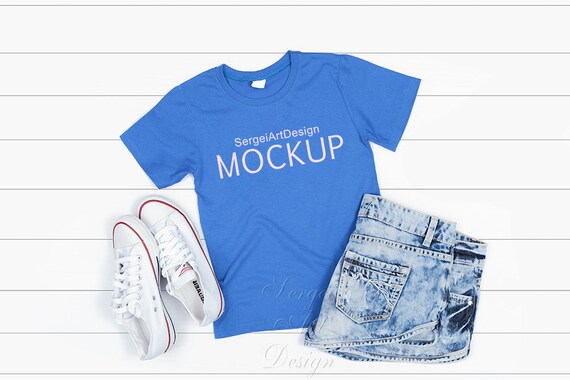 Blue Kids T-Shirt Mockup Light Blue Bella Stock Photography