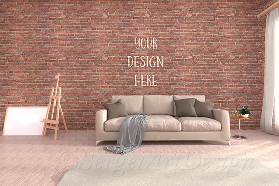 Living Room Mockup Jpg Mockup Scene Digital Background Brick