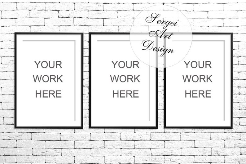 Set Of 3 Vertical Frame Mock Up On The Brick Wall Modern Image 0