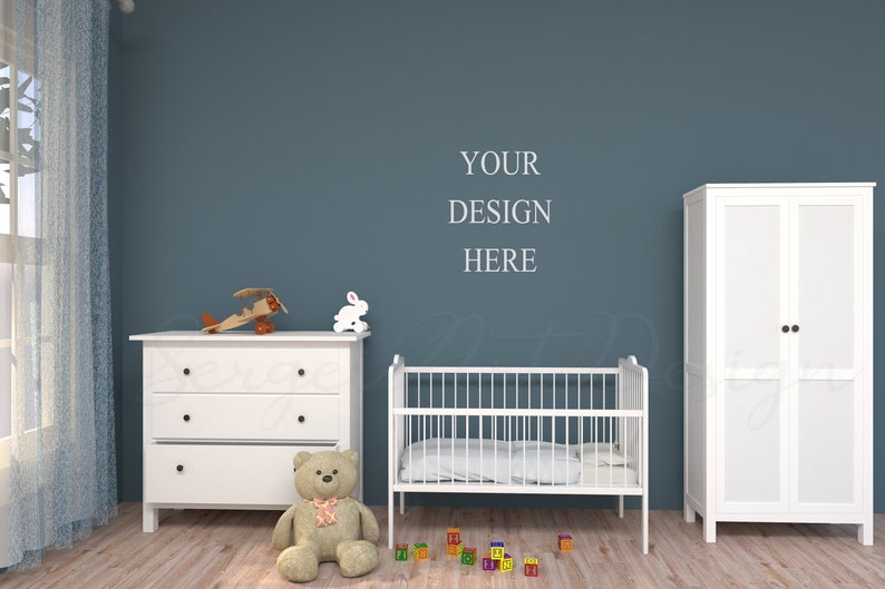 Baby Room Mockup, Nursery Interior Mockup, Mockup Dark Wall, Wall Decor Mockup, Styled Stock