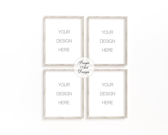 8x10 Set Of 4 Frame Mockup Styled Thin Wooden Frames Etsy