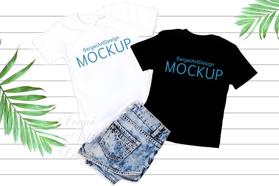 Black And White Unisex T Shirts Mock Up T Shirts Flat Lay Etsy