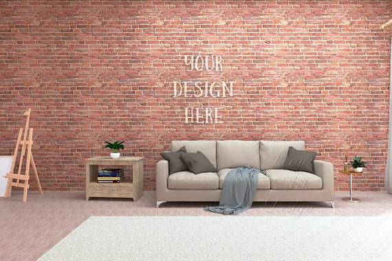 Digital Living Room Interior Mockup Digital Background Brick Etsy