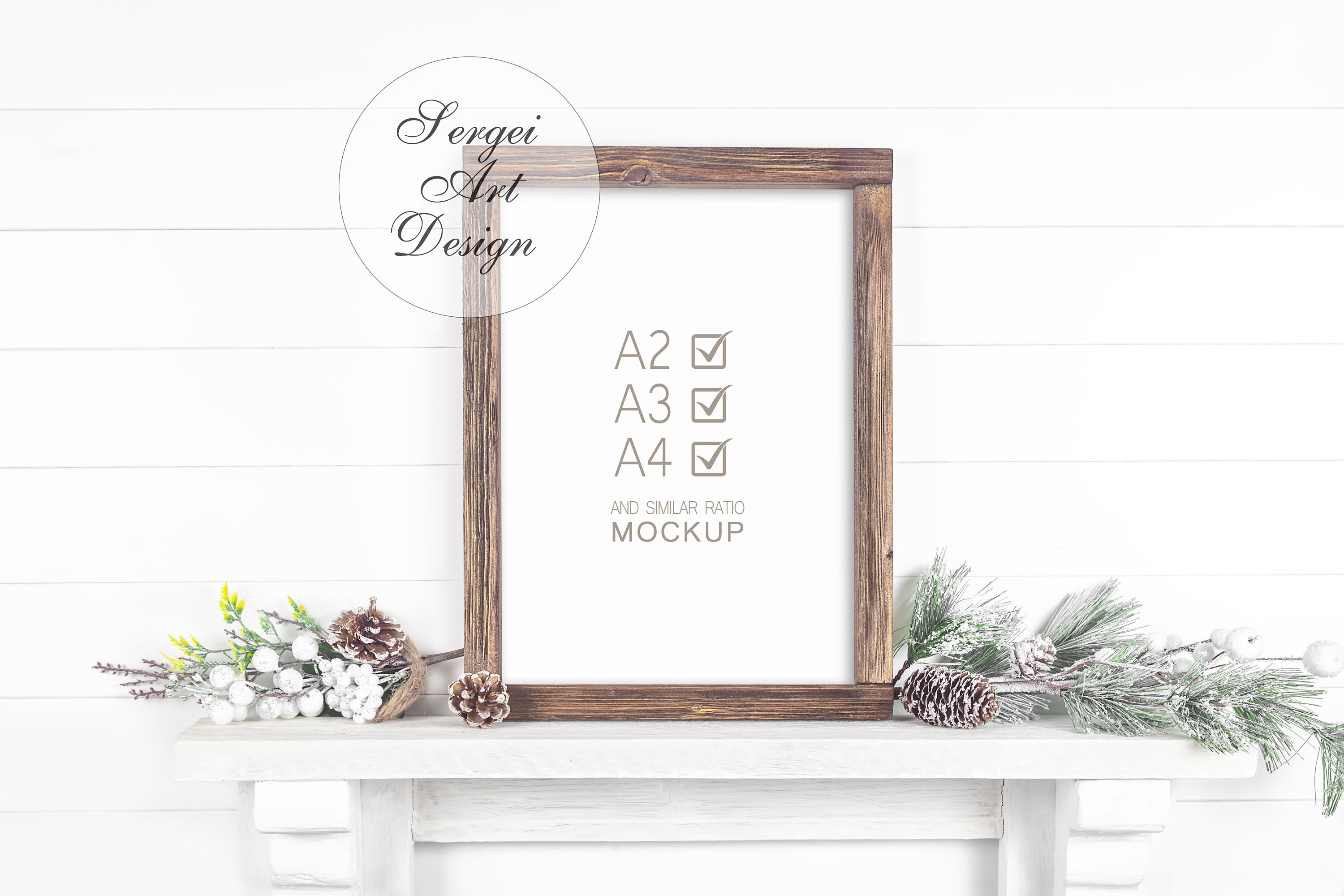 Download A4 Frame Mockup Christmas Mockup Vertical Rough Wood Frame | Etsy