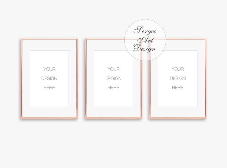 A4 Set of 3 Rose Gold Frame Mockup, A4 Portrait Orientation Frames