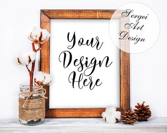 Rustic Frame Mockup, Rough Frame, 8x10 Portrait Orientation, Natural Wood, Frame Mock-Up, Styled Wooden Frame Mockup, Stock Product Mockup