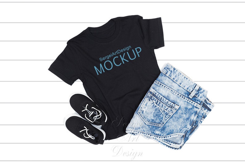 Black Kids T-shirt Mockup Design Display Clothes Mock Up ...
