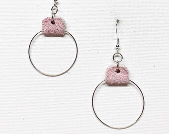 Leather Hoop Earrings, Pink Suede, sterling Silver Ear Wires, Handmade, Unisex Jewelry, Gift Ideas