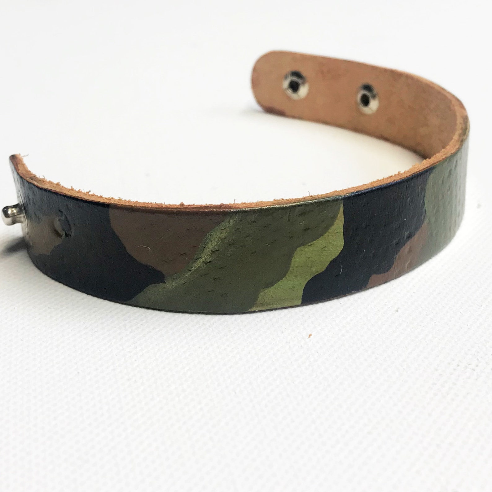 Camo Leather Bracelet Handpainted Adjustable Earth Tone Etsy