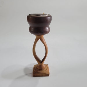 Handcrafted Teak and Ebony Wood Candlestick Holder with Unique Engraving - Rustic Home Decor, Anniversary Gift, Vintage Wooden Candle