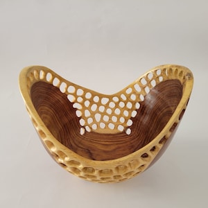 Exquisite Indian Sisso Wood Bowl Basket - Handcrafted Rosewood with Intricate Engraving and Danish Oil Finish