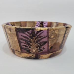 Unique Large bowl combined with olive wood and pine cones, filled with purple hypoxia. wood energy,Natural Wood Gifts
