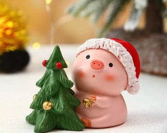 Cute Pig with a Christmas Tree Decoration | Great gift | Funny Gift | Cute Christmas Decor | XMAS Gifts | Garden Decor | Christmas Pig