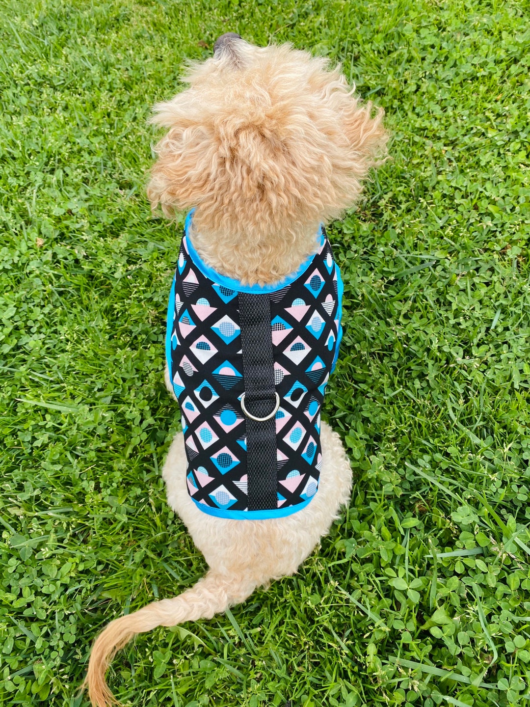 Blue Abstract Pattern Dog Dress Harness With Yellow Bow Etsy