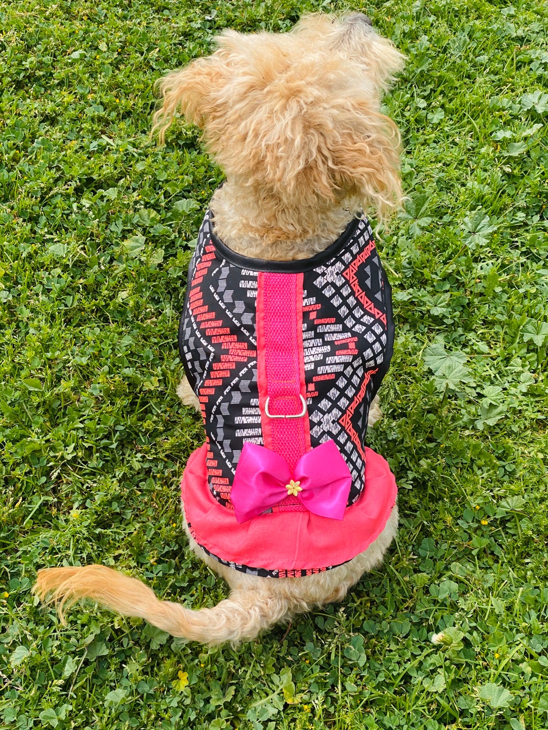Pink Abstract Pattern Dog Dress Harness With Pink Bow Dog Etsy