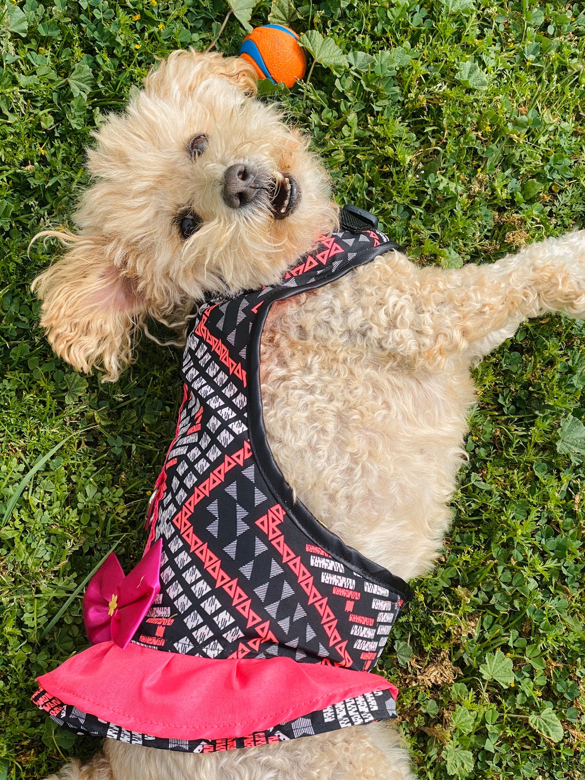 Pink Abstract Pattern Dog Dress Harness With Pink Bow Dog Etsy