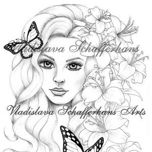Arts Coloring page GIRL WITH LILIES image 1