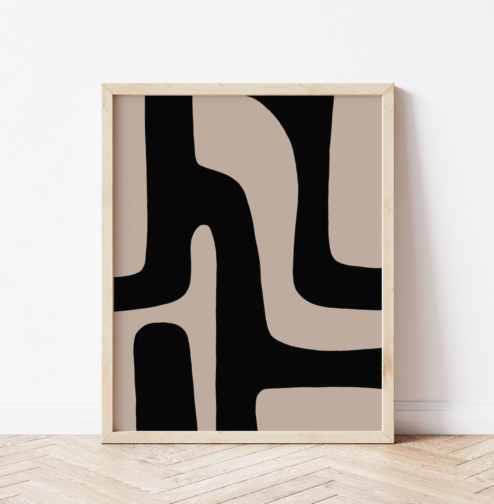 Large Abstract Wall Art, Minimalist Poster, Beige and Black Wall Art ...