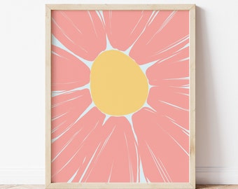 Pink Daisy Art Print, Abstract Floral Illustration (Digital Download)
