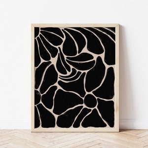 Abstract Botanical, Dark Abstract, Flower Wall Art, Botanical Poster, Black and Beige Modern Wall Art, Instant Download, Boho Home Decor